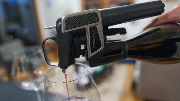 Wine being poured from a Coravin