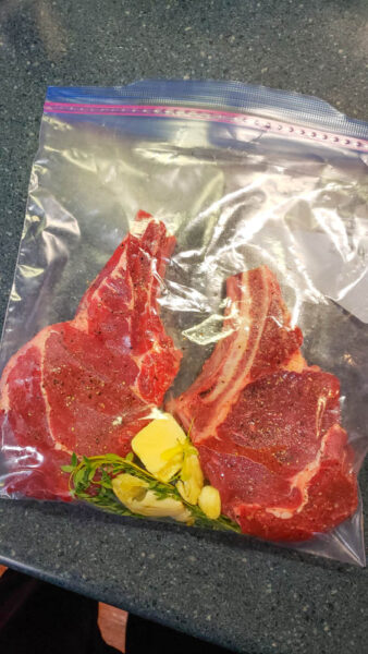 Rib Steak in Sous Vide Bag with Aromatics