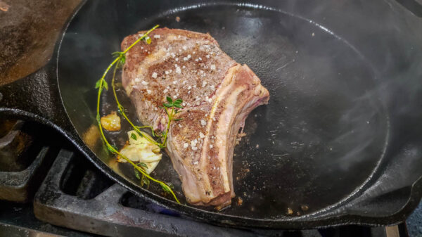 Searing Rib Steak on Cast Iron with Aromatics