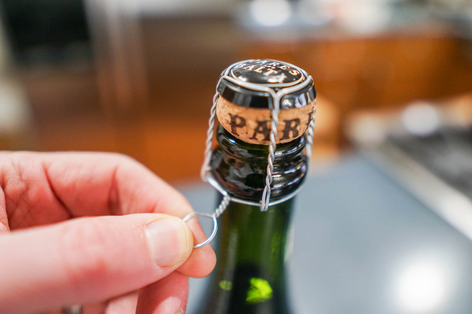 Wire Champagne Cage on a Sparkling Wine Bottle