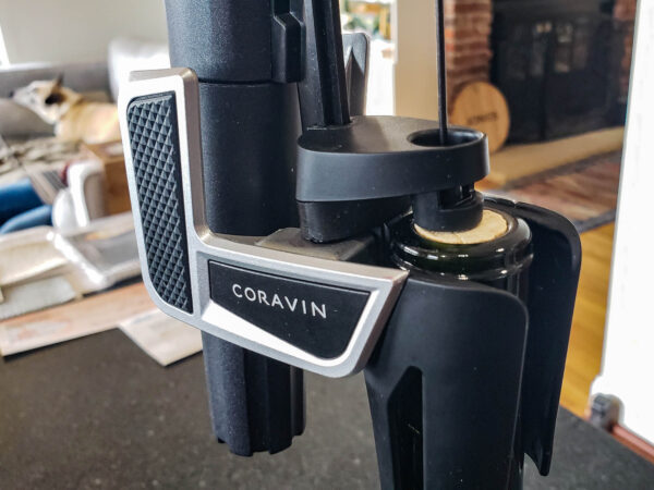 How to use a Coravin step 1 - place on top of wine bottle with cork