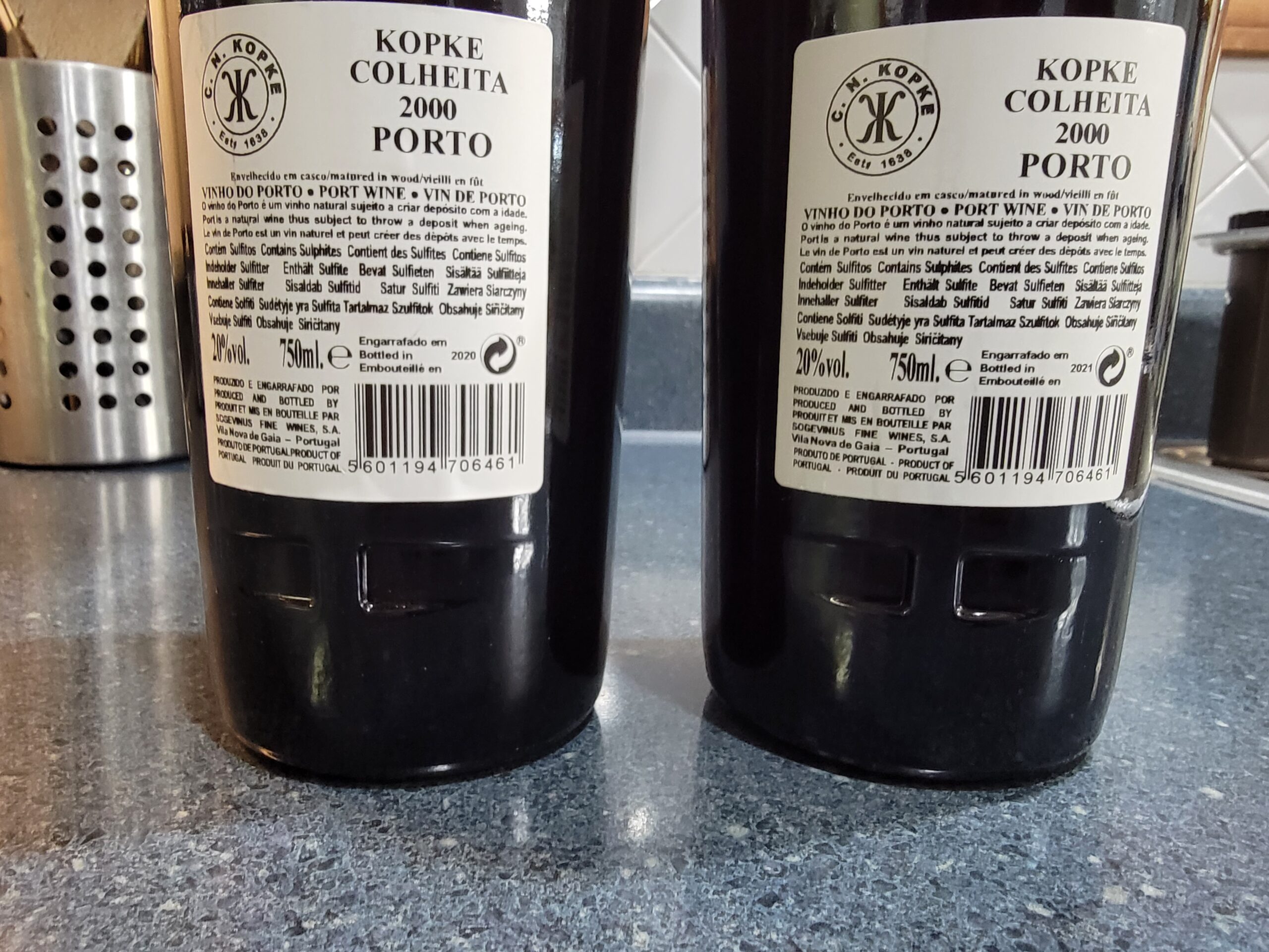 Two Kopke 2000 Colheitas Bottled in Different Years