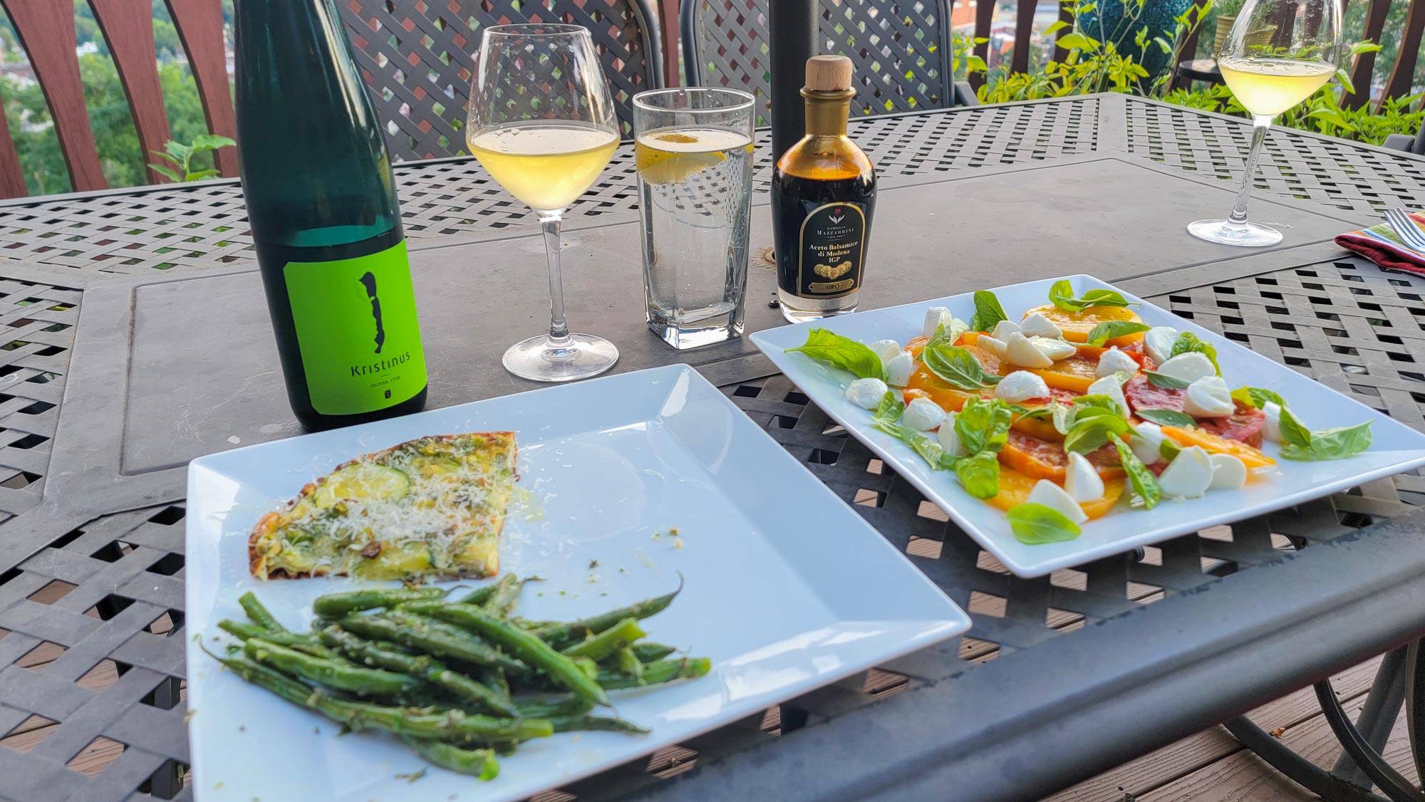 Irsai Oliver Food Pairing - Zucchini Egg Tart and Caprese Salad