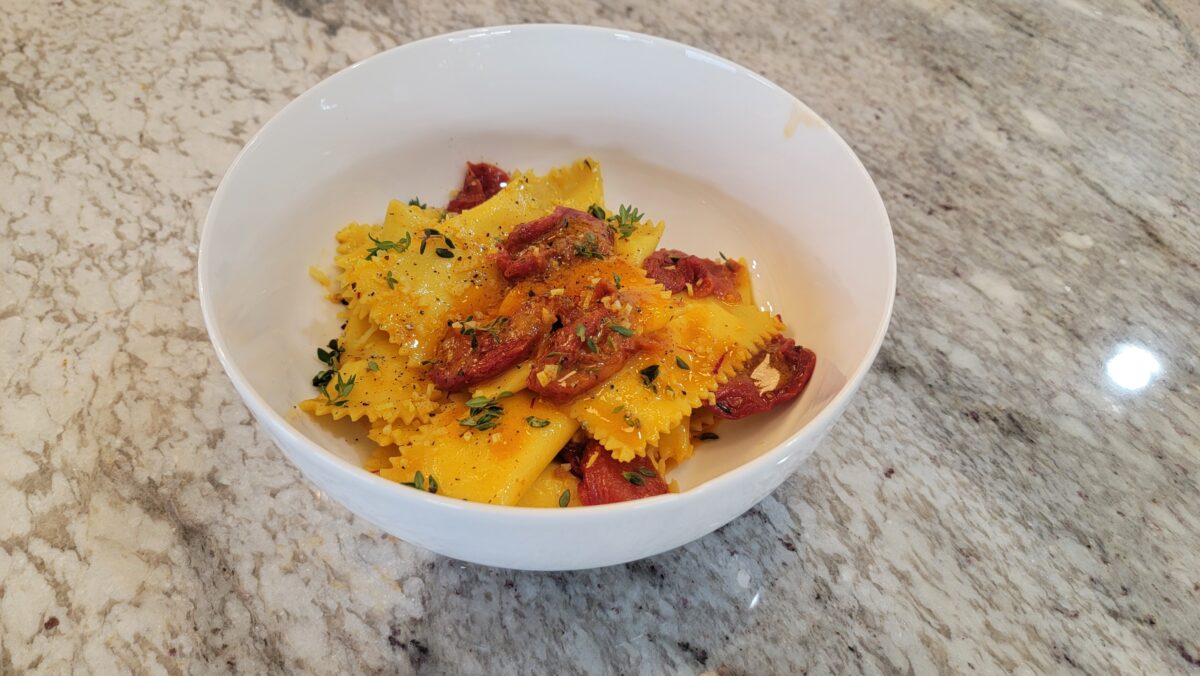 Bellone food pairing - Pasta with dried tomato